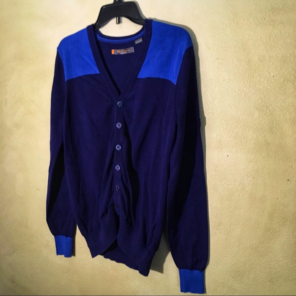 Ben Sherman Blue Colorblock BD Cardigan, Sz M